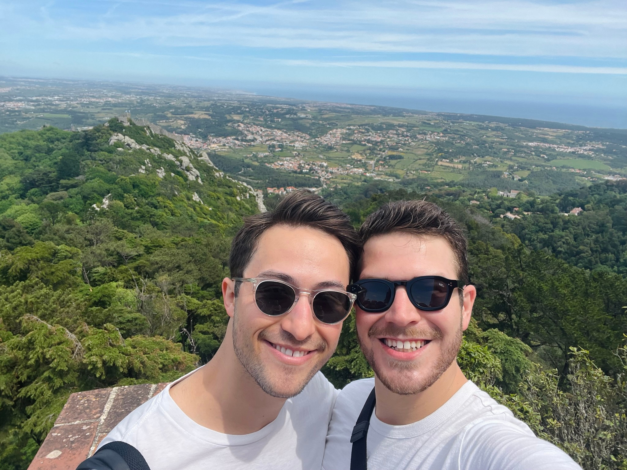 Phil and Zack together at a scenic overlook in Portugal