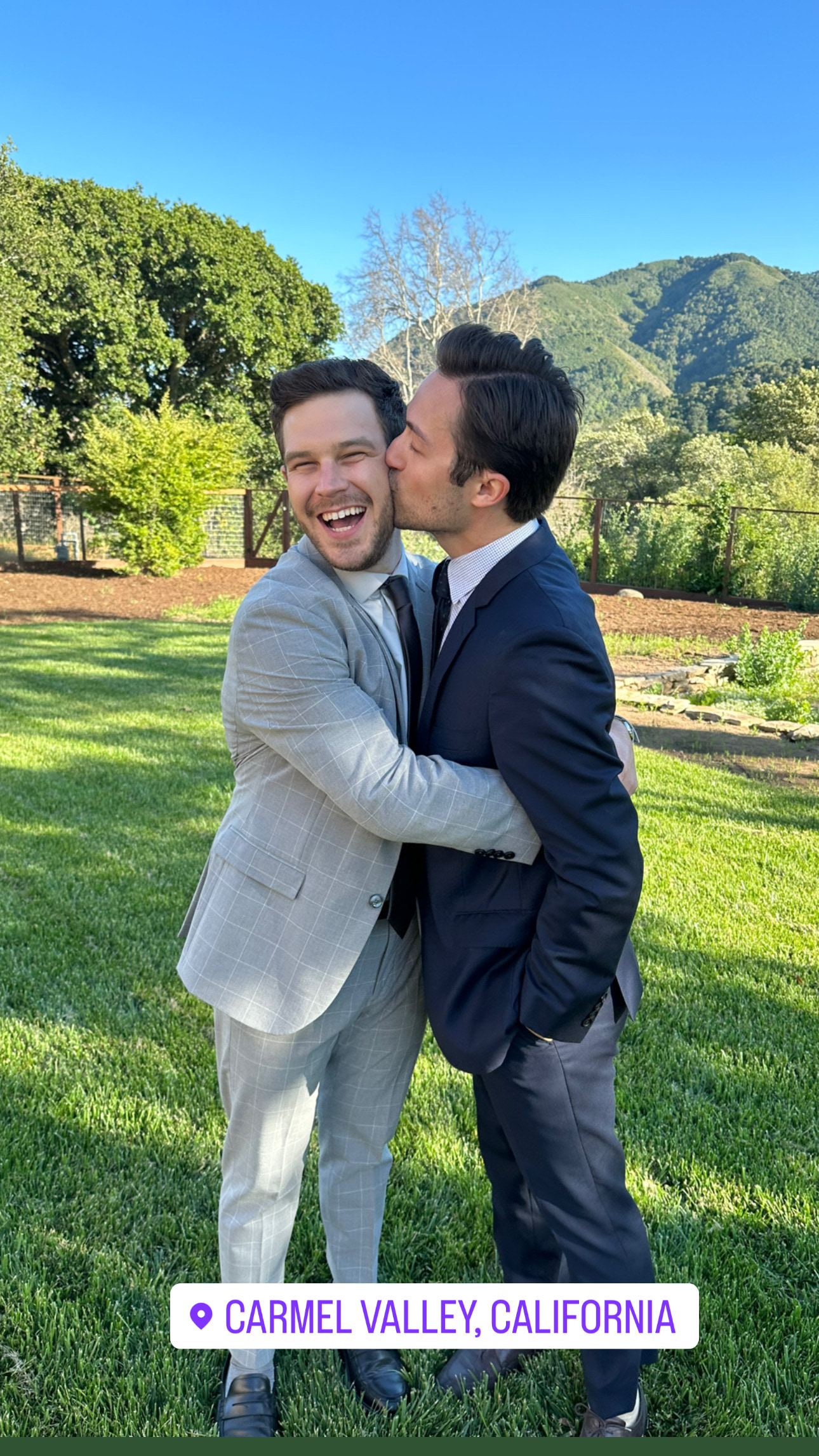 Phil kissing Zack on the cheek in Carmel Valley, California